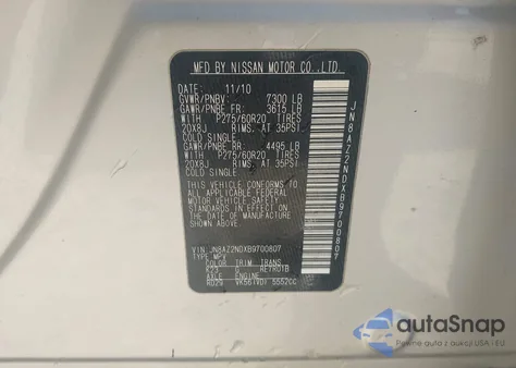 2011 Infiniti Qx56 z USA, uszkodzony, nr VIN JN8AZ2NDXB9700807